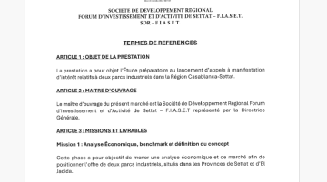 Étude préparatoire au lancement d’appels à manifestation d’intérêt relatifs à deux parcs industriels dans la Région Casablanca-Settat.